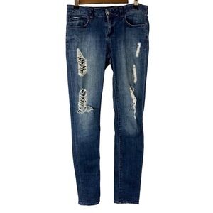 2.1 Denim Womens Distressed Ripped Skinny Jeans 26 Medium Wash Blue